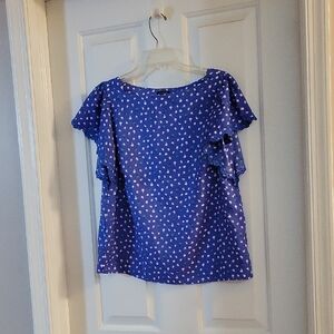Ann Taylor Blue Print Short Sleeve Drapey Sleeves Women's Top Small